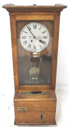 617 - Gledhill-Brook Time Recorder Co. Time Clock 46"X16 1/2" Oak case
