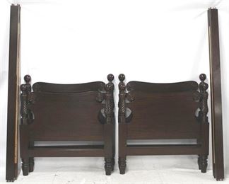 624 - Pair Acanthus Carved Mahogany Twin Beds by Paine 42" x 47"
