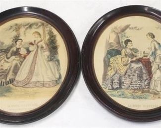 634 - Pair Fashion Prints in Oval Frames 19 1/2" X 16"
