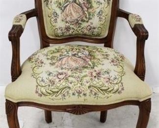 640 - French carved arm chair - tapestry upholstery 36" X 23 1/2" X 19"
