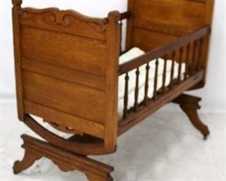 645 - Carved Victorian walnut platform rocking baby crib 40 x 41 x 23
