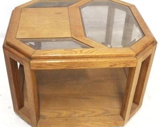 657 - Mid-century Oak Glass Top Side Table 21" X 25 1/2" X 29 1/2"
