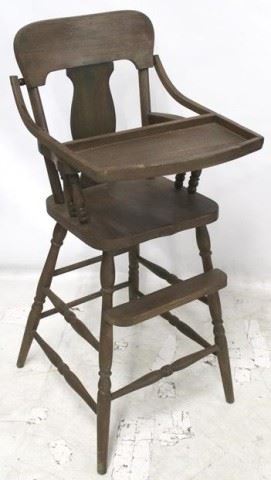 670 - Vintage Carved High Chair w/ Tray 40" X18" X 15"
