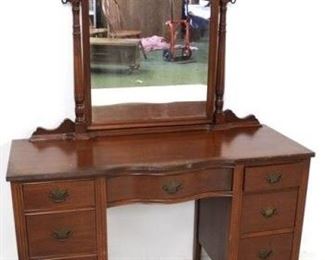 677 - Vintage mahogany vanity with tilt mirror 66 1/2 x 48 x 19
