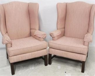 685 - Pair Chippendale wingback chairs by Ideal Furn 45 x 27 1/2 x 25 Mahogany frame, straight leg
