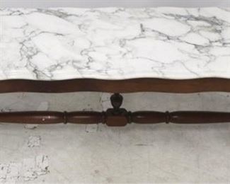 689 - Marble top French carved coffee table 19 x 22 1/2 x 19 1/2
