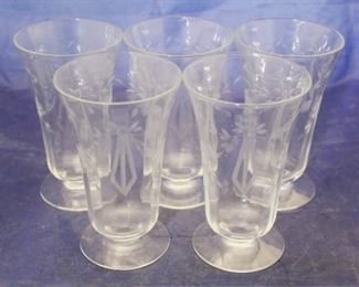 843 - Set of 5 vintage wheel cut juice glasses 5 1/2" tall
