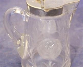 850 - Vintage signed Heisey wheel cut syrup dispenser 4 1/2" tall