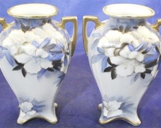 860 - Pair Nippon handled vases 8" tall

