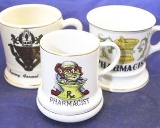 874 - 3 Vintage Pharmacist mugs 4" tall
