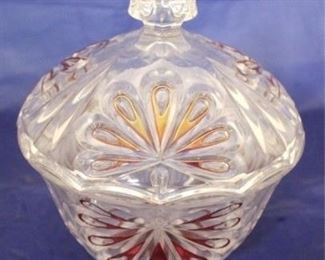 893 - Red flashed crystal candy dish 8 1/2" tall
