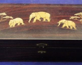 913 - Inlaid elephant wooden box 8 x 4
