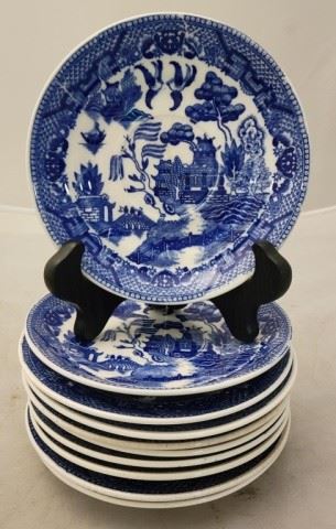 925 - Set of 10 blue & white plates 6" round
