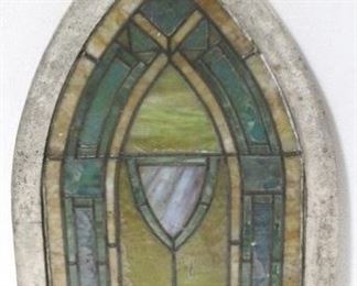 940 - Arched vintage stained glass window 20 x 30