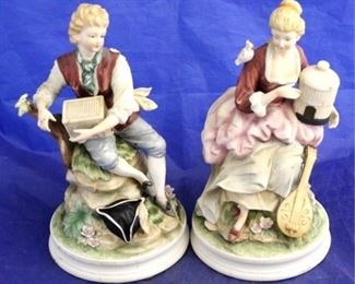 947 - Pair porcelain figurines As is - chips & wear 10/2" tall
