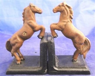 953 - Pair cast iron horse bookends 6" tall
