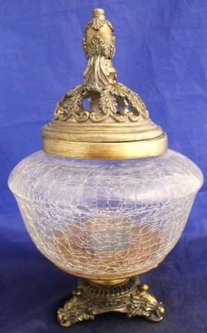 1017 - Crackled glass urn 15" tall
