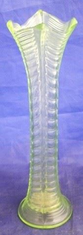 1029 - Depression green glass swung vase 10 3/4" tall
