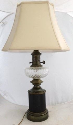 1063 - Vintage brass & glass table lamp 28" tall
