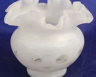 1104 - Fenton milk glass coin spot vase 4" tall

