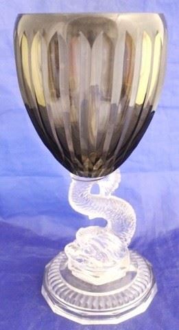 1108 - Chelsea House Dolphin foot glass vase - as is - ch 13" tall
