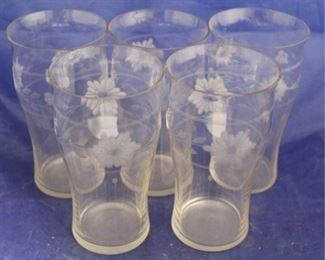 1572 - Set of 5 etched tumblers 5 1/4
