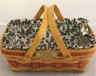 1643 - Longaberger 1996 Holiday Cheer basket With cloth & plastic liner 9 x 12 x 8
