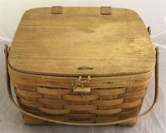 1682 - Longaberger 1987 basket - as is damaged handle with wood stand 12 x 12 x 7
