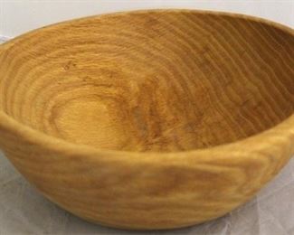 1690 - Signed & dated 2005 red oak carved dough bowl 10 1/4" round
