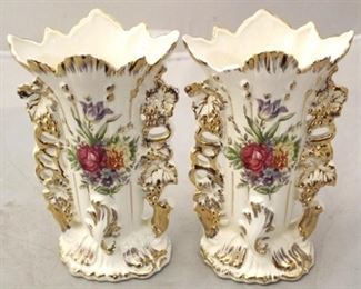 5008 - Pair vintage porcelain vases 8 1/2"
