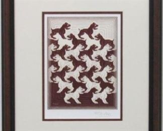 9027 - Dog Tessellation by M C Escher Signature on printing plate 15 x 18
