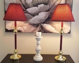 Pair of burgundy candlestick lamps