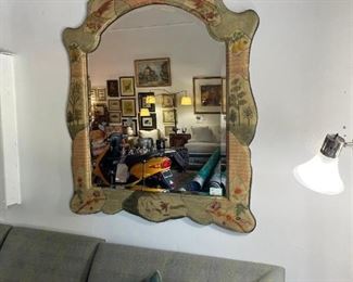 Hand painted mirror on linen