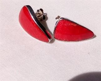 silver and coral earrings Bali