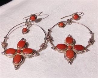 silver and coral earrings India