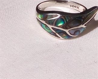 silver and mother of pearl ring Bali