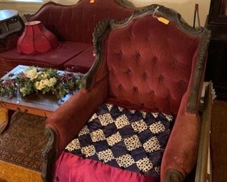 Victorian couch and arm chairs 