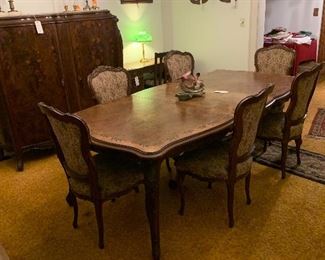 8ft inlaid table and 4 arm oil lamp chandelier is sold