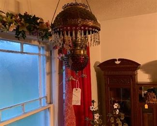 Ruby Red hobnob chandelier oil lamp