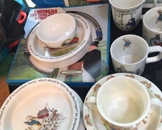Beatrix Potter dishes and Thomas the Train accessories.