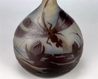Signed Galle Cameo Glass Vase with Dragonfly - Lot 123