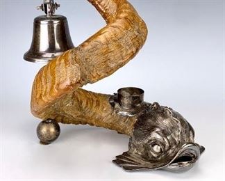 Dolphin & Ram's Horn Inkwell & Bell, Late 19th Century - Lot 116