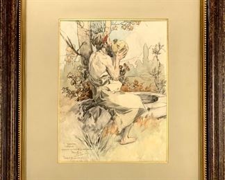 Alphonse Mucha Watercolor with Authenticity Papers - Lot 108