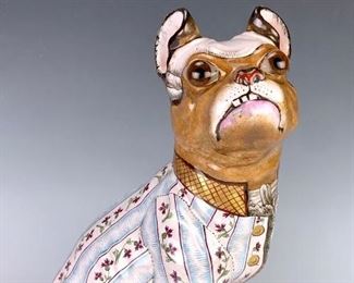 Signed Galle Faience Dog with Glass Eyes - Lot 133