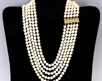 5 Strand Pearl and 14K Gold Necklace - Lot 40