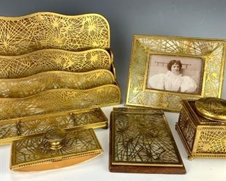 Tiffany Studios 6pc. Gilt Pine Needle Desk Set - Lot 80