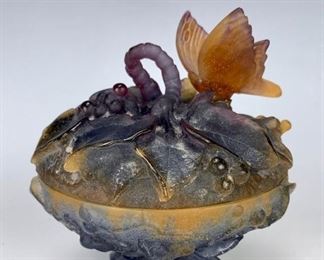 Daum Pate de Verre Lidded "Butterfly" Bowl - Lot 85