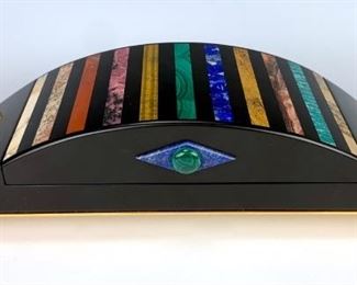 Multi Color Hard Stone Inlay Jewelry Box C.1950s - Lot 73a