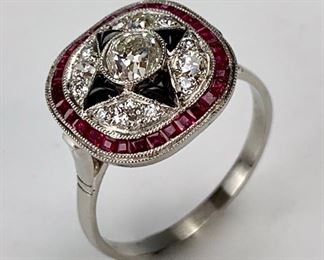 Art Deco Diamond, Ruby and Sapphire Ladys Ring - Lot 37
