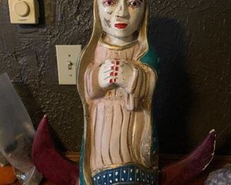 Vintage folk art  lady of Guadalupe wood carving( removable horns)
$350